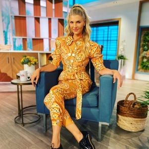 Farm Rio Caramel Raining Bananas Puff Sleeves Jumpsuit